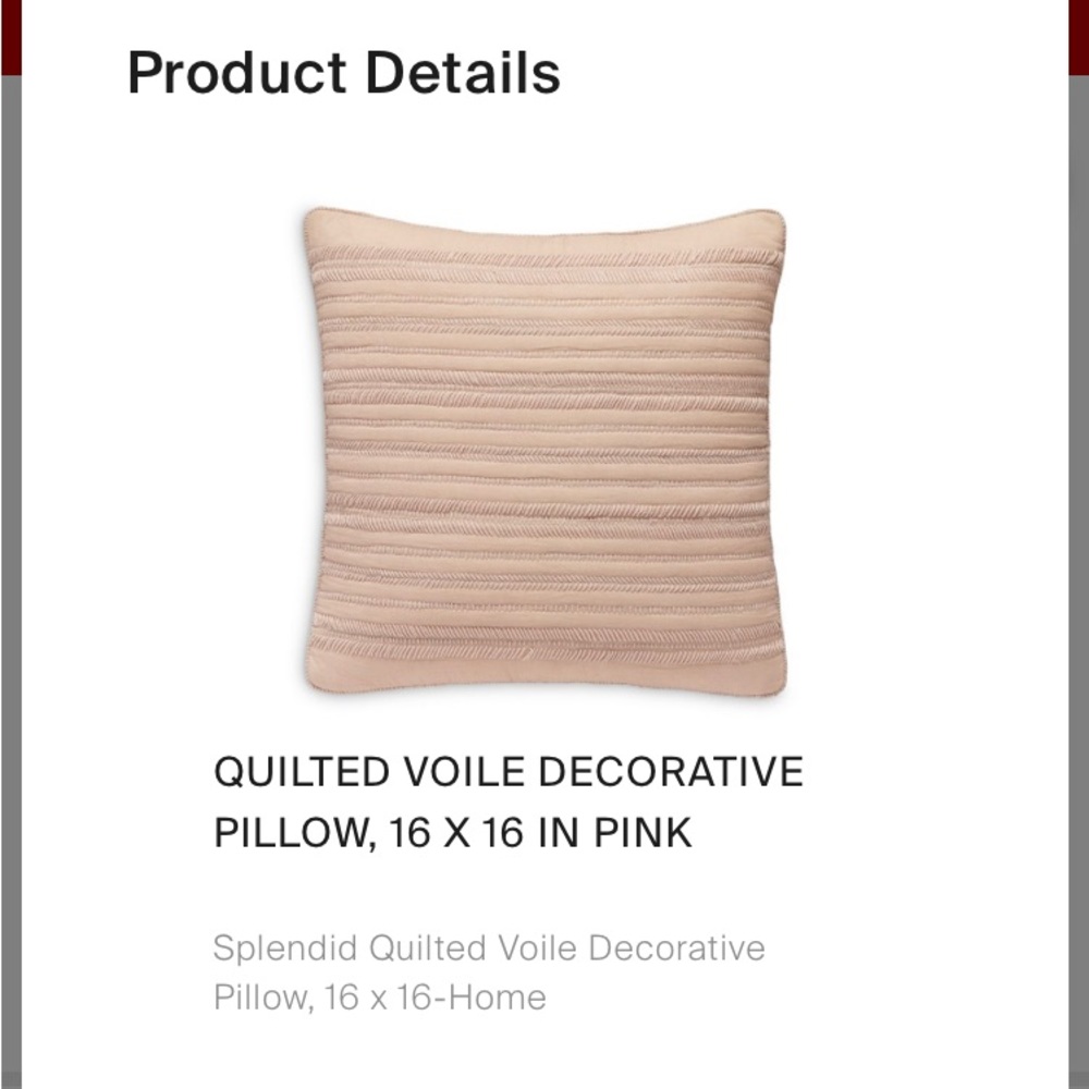 Splendid
Quilted Voile Decorative Pillow, 16" x 16 pink ligh 2 pillow case